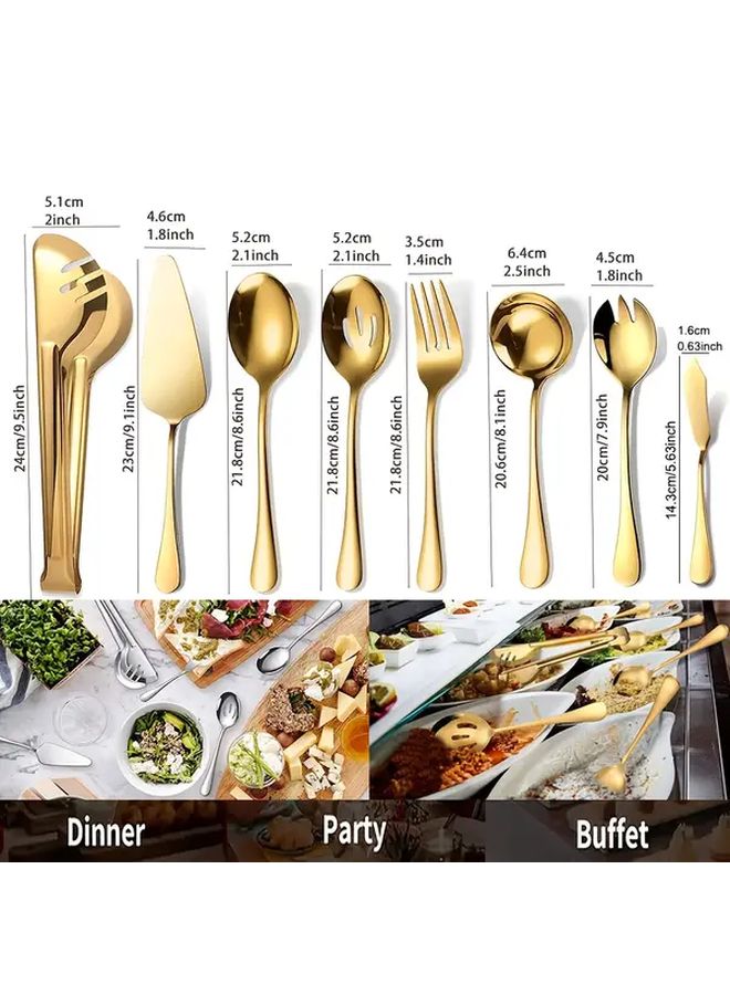 Golden 8PCS Premium Stainless Steel Serving Utensils Set For Party Banquet Catering - Image 3